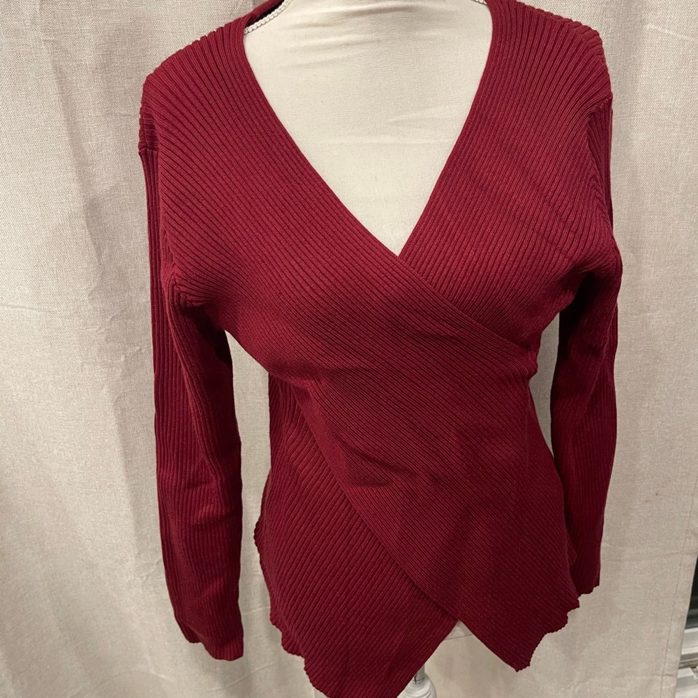 Women's Ribbed Wrap Sweater - Burgundy